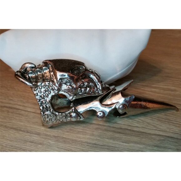 SILVER tone skull metal armor ring or pendant  Y2k punk biker metal goth. - Picture 3 of 4